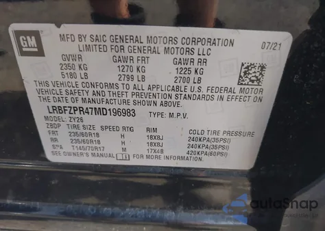 2021 Buick Envision Awd Essence из США, поврежденный, VIN LRBFZPR47MD196983